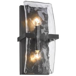 Aenon 6 1/4&quot; Wide Matte Black 2-Light Wall Sconce with Hammered Water