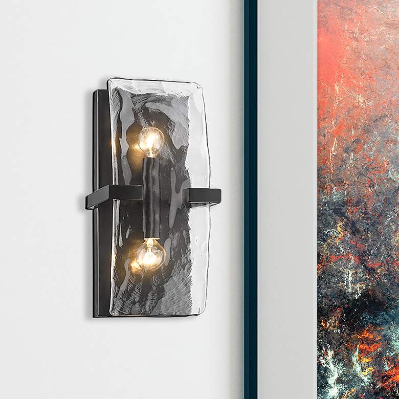 Image 1 Aenon 6 1/4" Wide Matte Black 2-Light Wall Sconce with Hammered Water