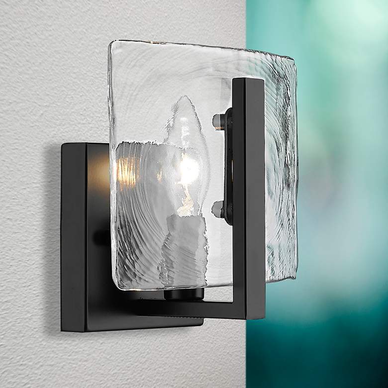 Image 1 Aenon 6 3/4" High Matte Black Sconce w/ Hammered Water Glass