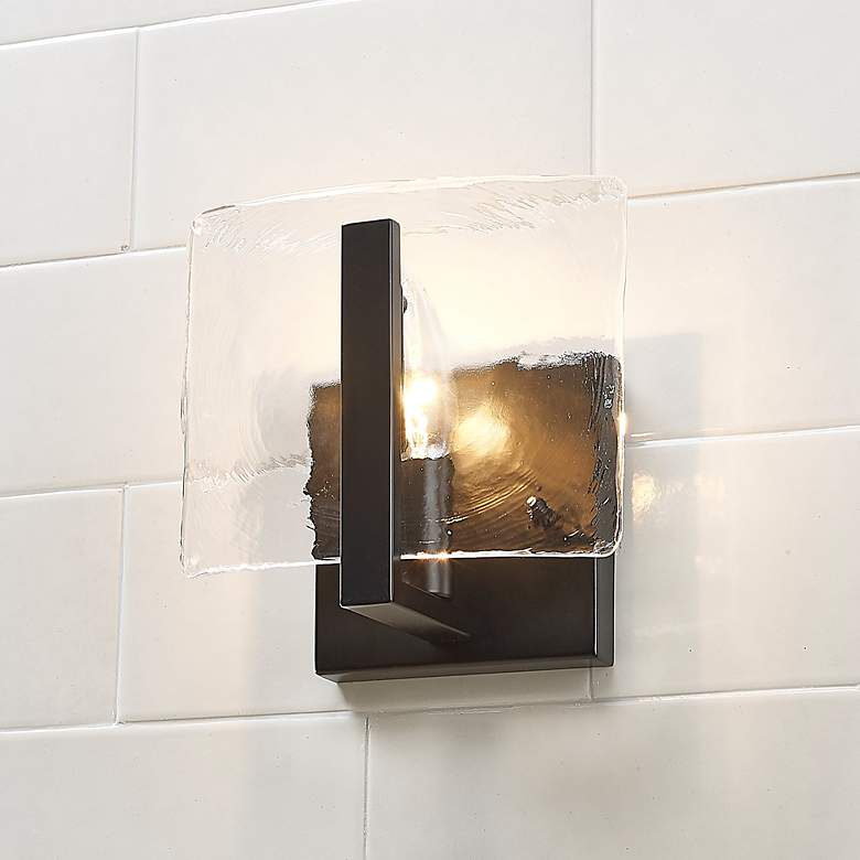 Image 6 Aenon 6 3/4" High Matte Black Sconce w/ Hammered Water Glass more views