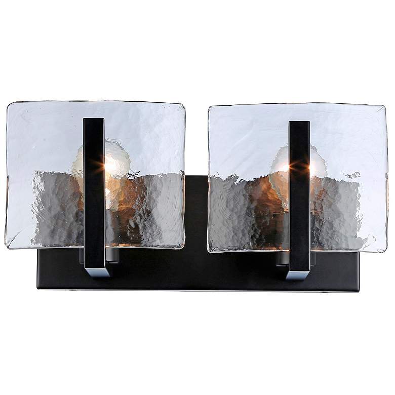 Image 1 Aenon BLK 2 Light Bath Vanity in Matte Balck w Hammered Water Glass Shade