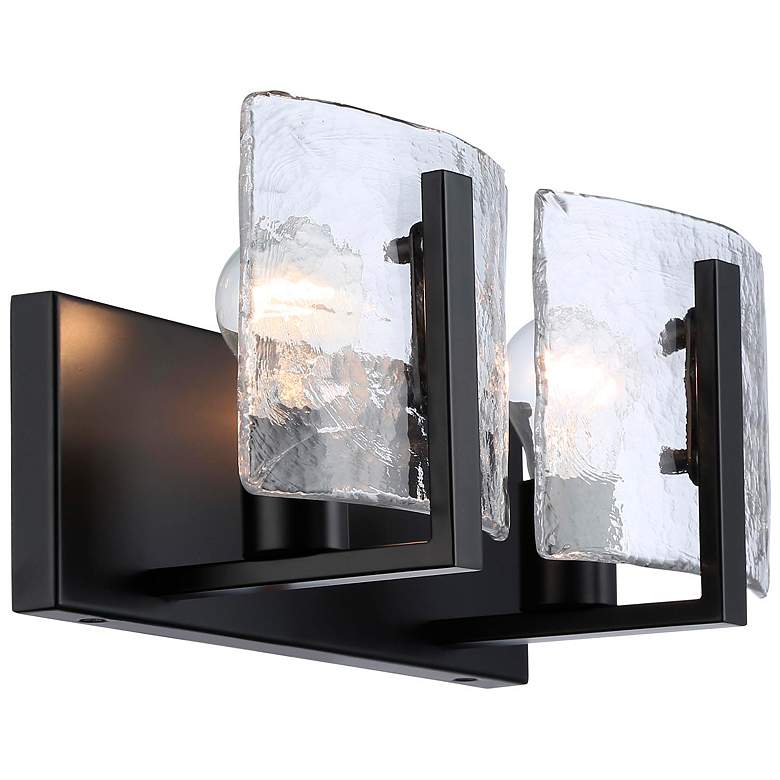 Image 5 Aenon BLK 2 Light Bath Vanity in Matte Balck w Hammered Water Glass Shade more views