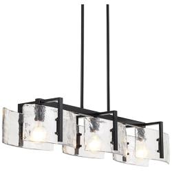 Aenon Linear Pendant in Matte Black with Hammered Water Glass Shade