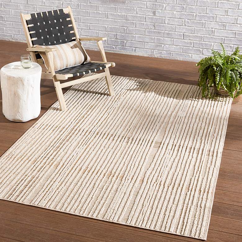 Image 1 Aeor PRA01 4&#39;x6&#39; Beige and Brown Indoor/Outdoor Area Rug