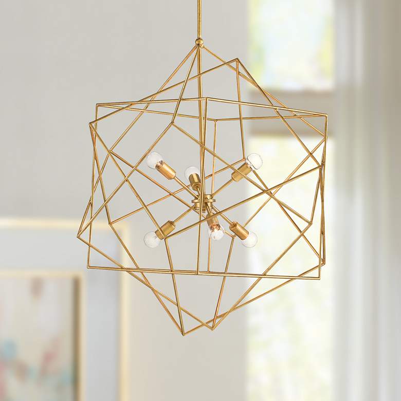 Image 1 Aerial 31" Wide 6-Light Antique Gold Leaf Pendant Light