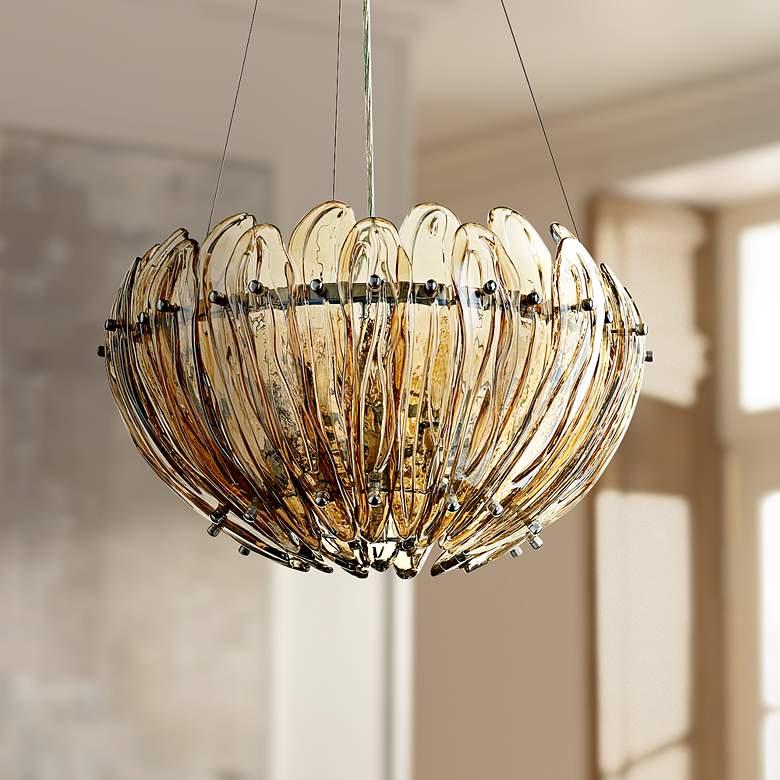 Image 1 Aerie 19 inch Wide Small Lotus Cognac Glass Pendant Light