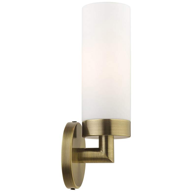 Image 1 Aero 11 3/4 inch High Antique Brass and White Glass Wall Sconce