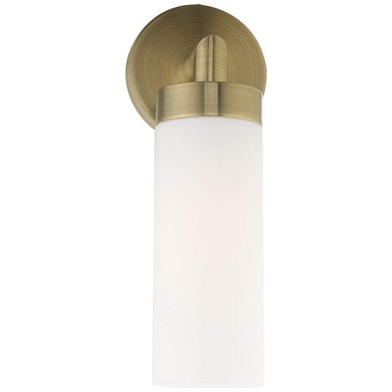 Image 4 Aero 11 3/4 inch High Antique Brass and White Glass Wall Sconce more views