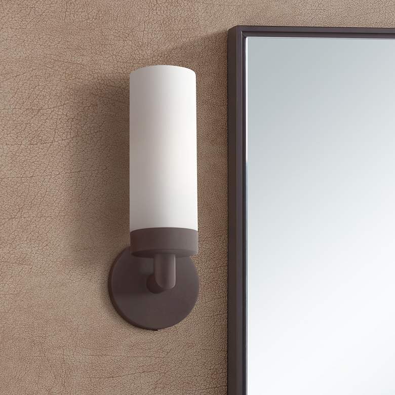 Image 1 Aero 11 3/4" High Bronze Metal and White Glass Wall Sconce