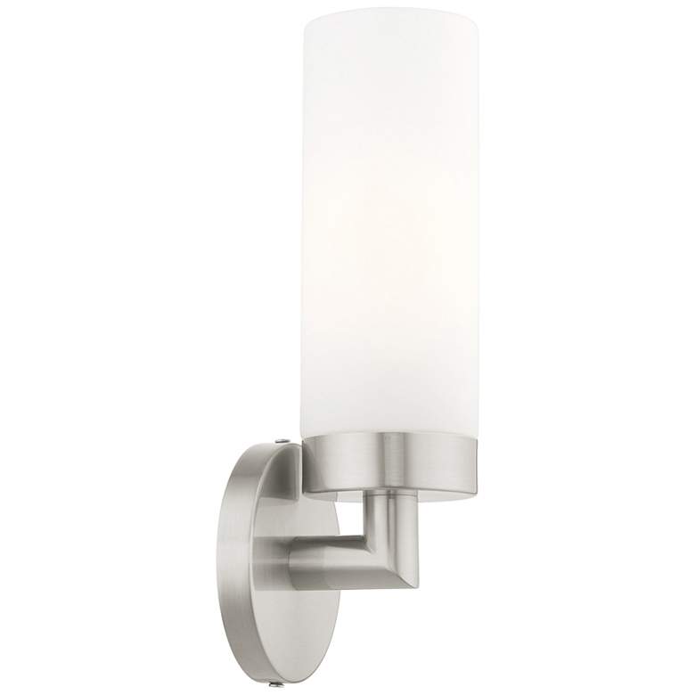 Image 1 Aero 11 3/4 inch High Brushed Nickel and White Glass Wall Sconce
