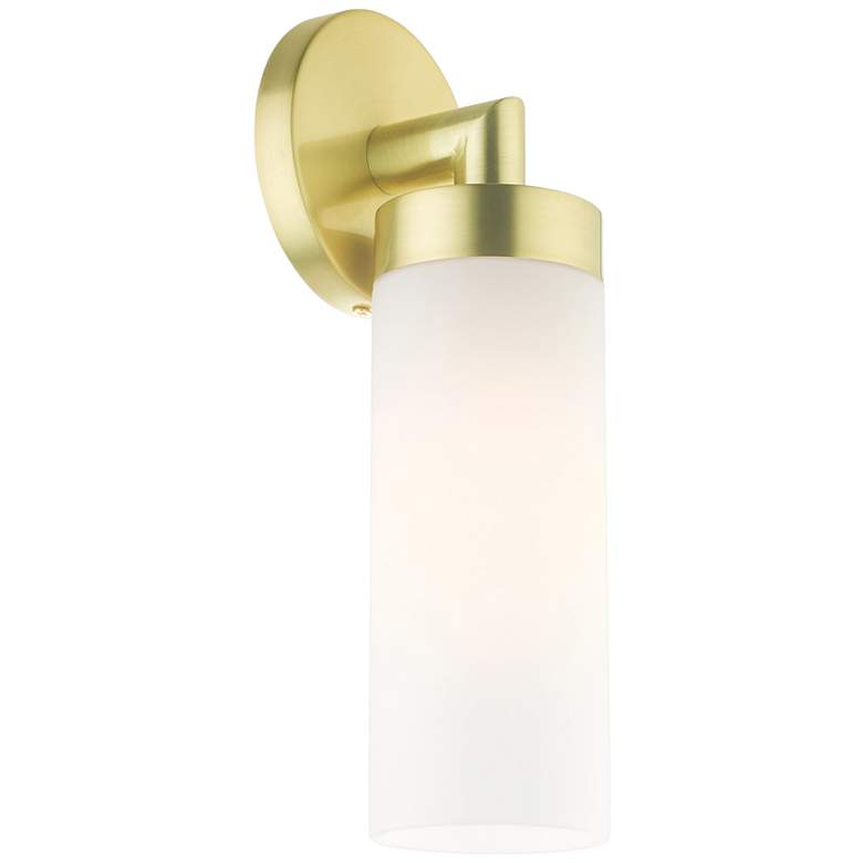 Image 4 Aero 11 3/4 inchH Satin Brass Metal and White Glass Wall Sconce more views