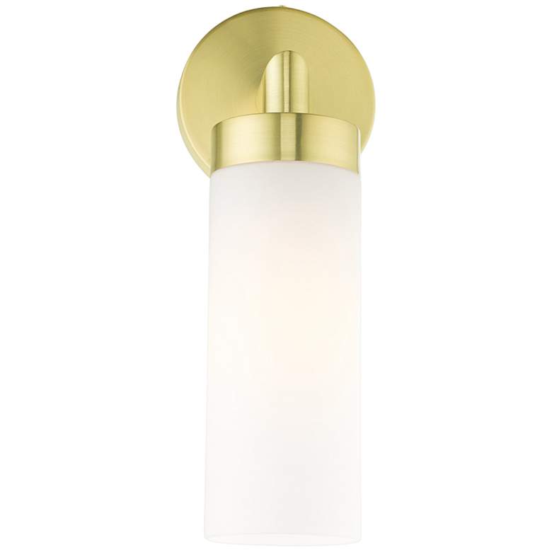 Image 5 Aero 11 3/4"H Satin Brass Metal and White Glass Wall Sconce more views