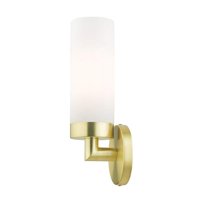 Image 6 Aero 11 3/4"H Satin Brass Metal and White Glass Wall Sconce more views