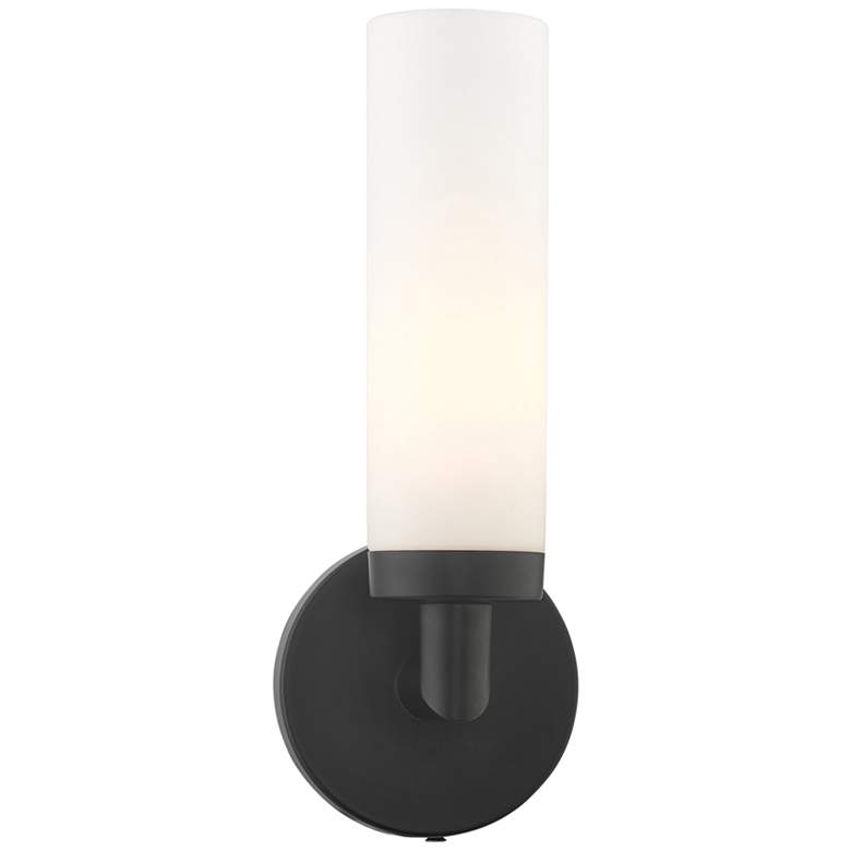 Image 2 Aero 11 inch High Black Metal and White Glass Wall Sconce