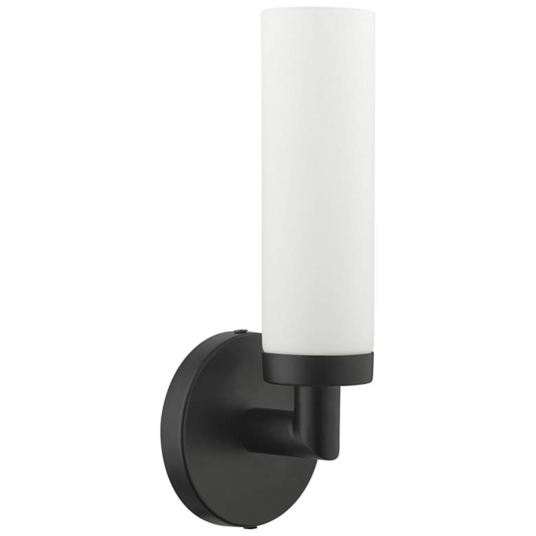 Image 3 Aero 11" High Black Metal and White Glass Wall Sconce more views