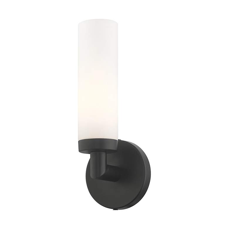 Image 5 Aero 11" High Black Metal and White Glass Wall Sconce more views