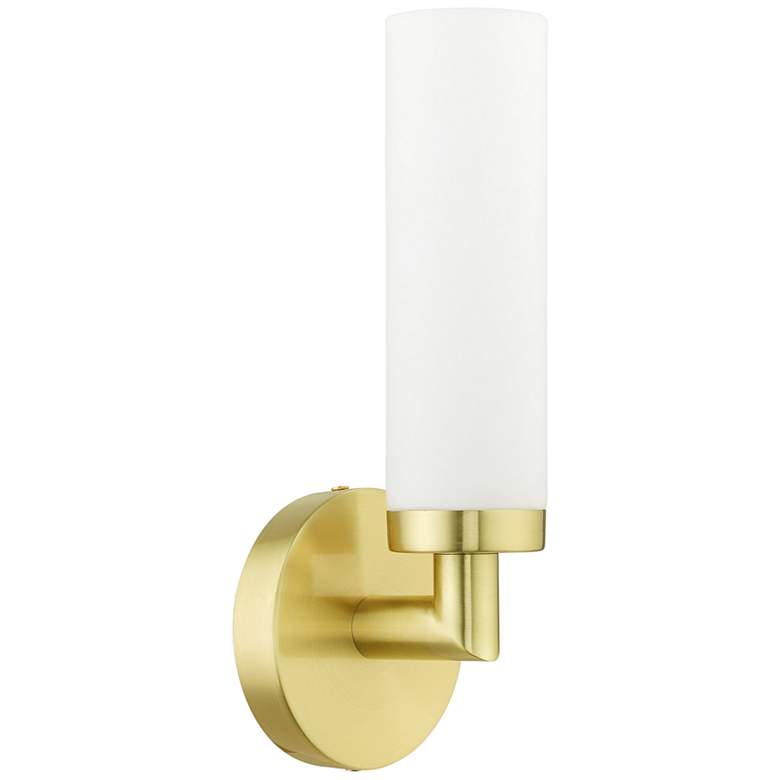 Image 2 Aero 11 inch High Satin Brass Metal and White Glass Wall Sconce