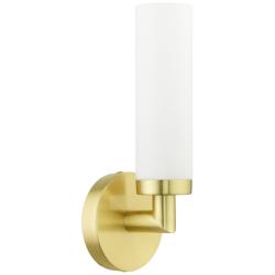 Aero 11&quot; High Satin Brass Metal and White Glass Wall Sconce