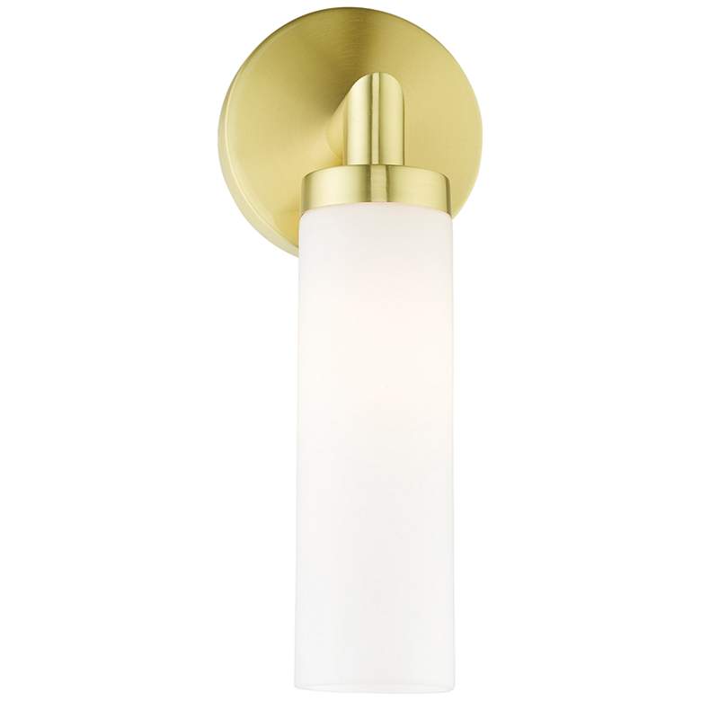 Image 5 Aero 11 inch High Satin Brass Metal and White Glass Wall Sconce more views