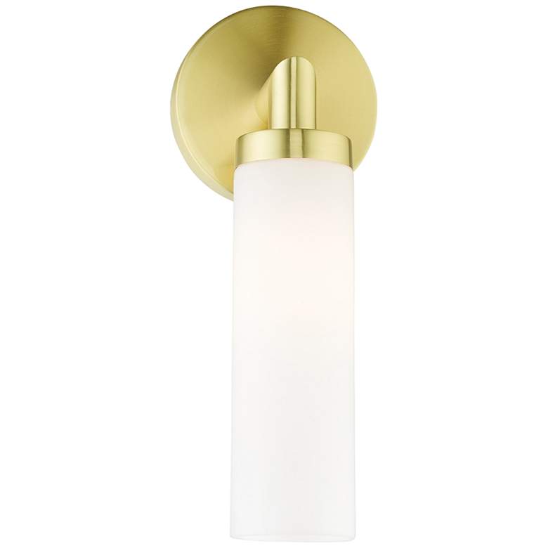 Image 5 Aero 11" High Satin Brass Metal and White Glass Wall Sconce more views