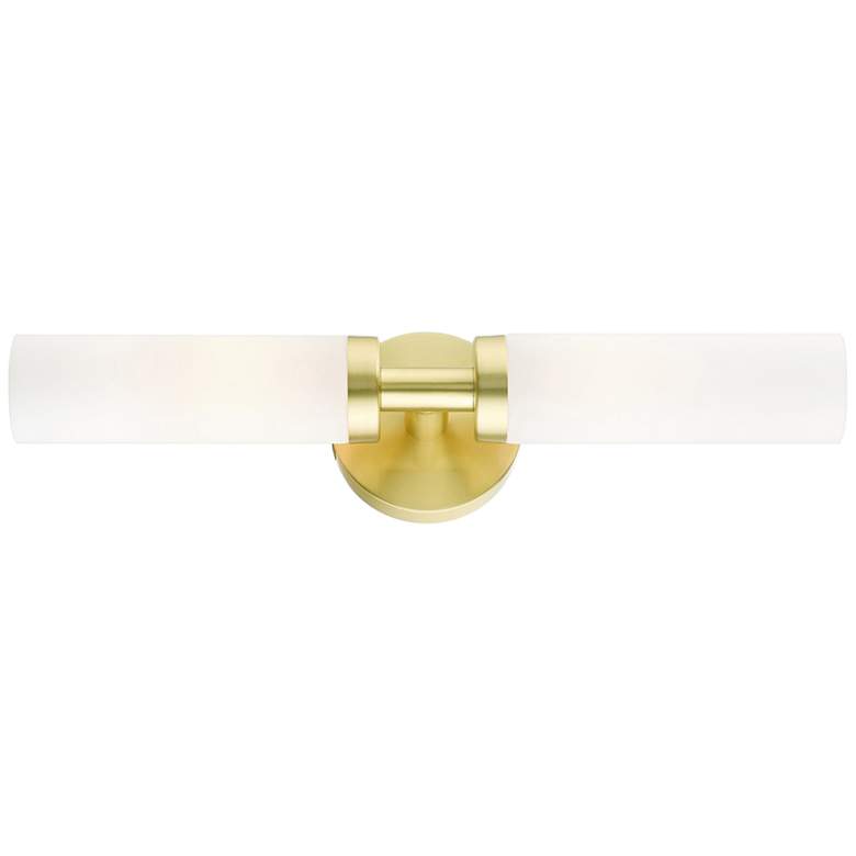 Image 2 Aero 18 inch Wide Satin Brass and White Glass 2-Light Bath Light