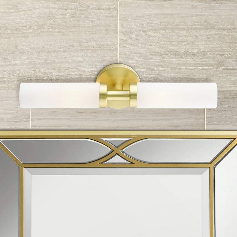 Image 1 Aero 18" Wide Satin Brass and White Glass 2-Light Bath Light