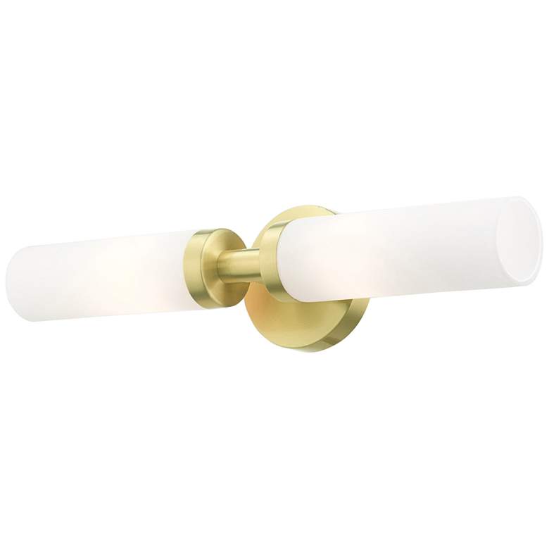 Image 5 Aero 18 inch Wide Satin Brass and White Glass 2-Light Bath Light more views