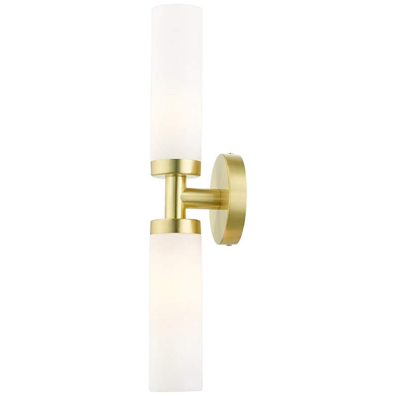 Image 6 Aero 18 inch Wide Satin Brass and White Glass 2-Light Bath Light more views