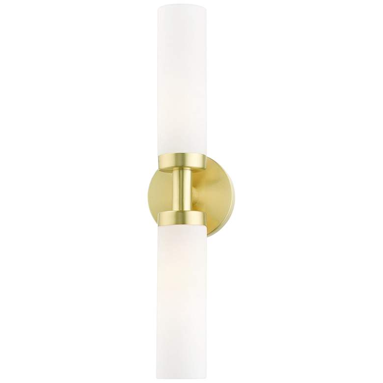 Image 7 Aero 18 inch Wide Satin Brass and White Glass 2-Light Bath Light more views