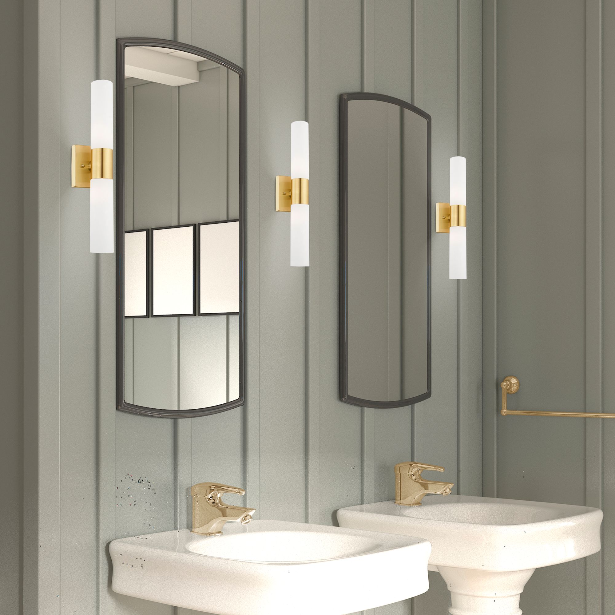 Aero 2 Light Satin Brass ADA Bath Vanity in scene