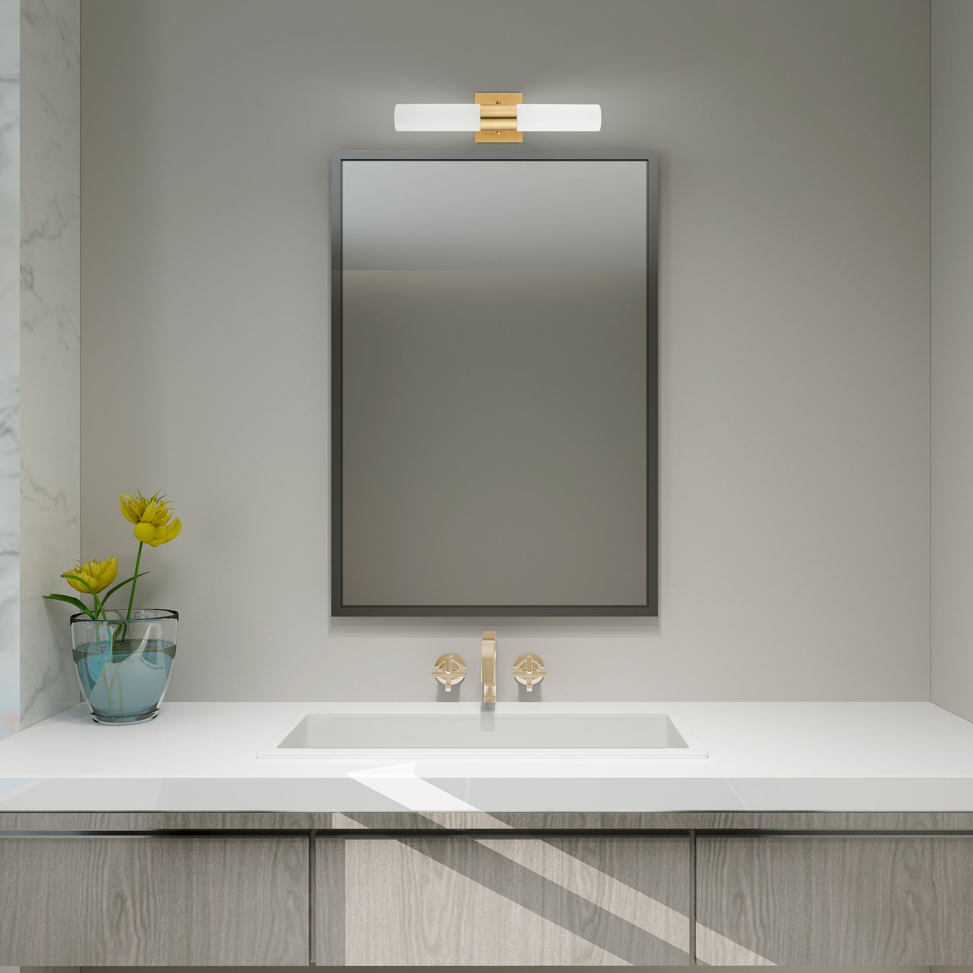 Aero 2 Light Satin Brass ADA Bath Vanity in scene