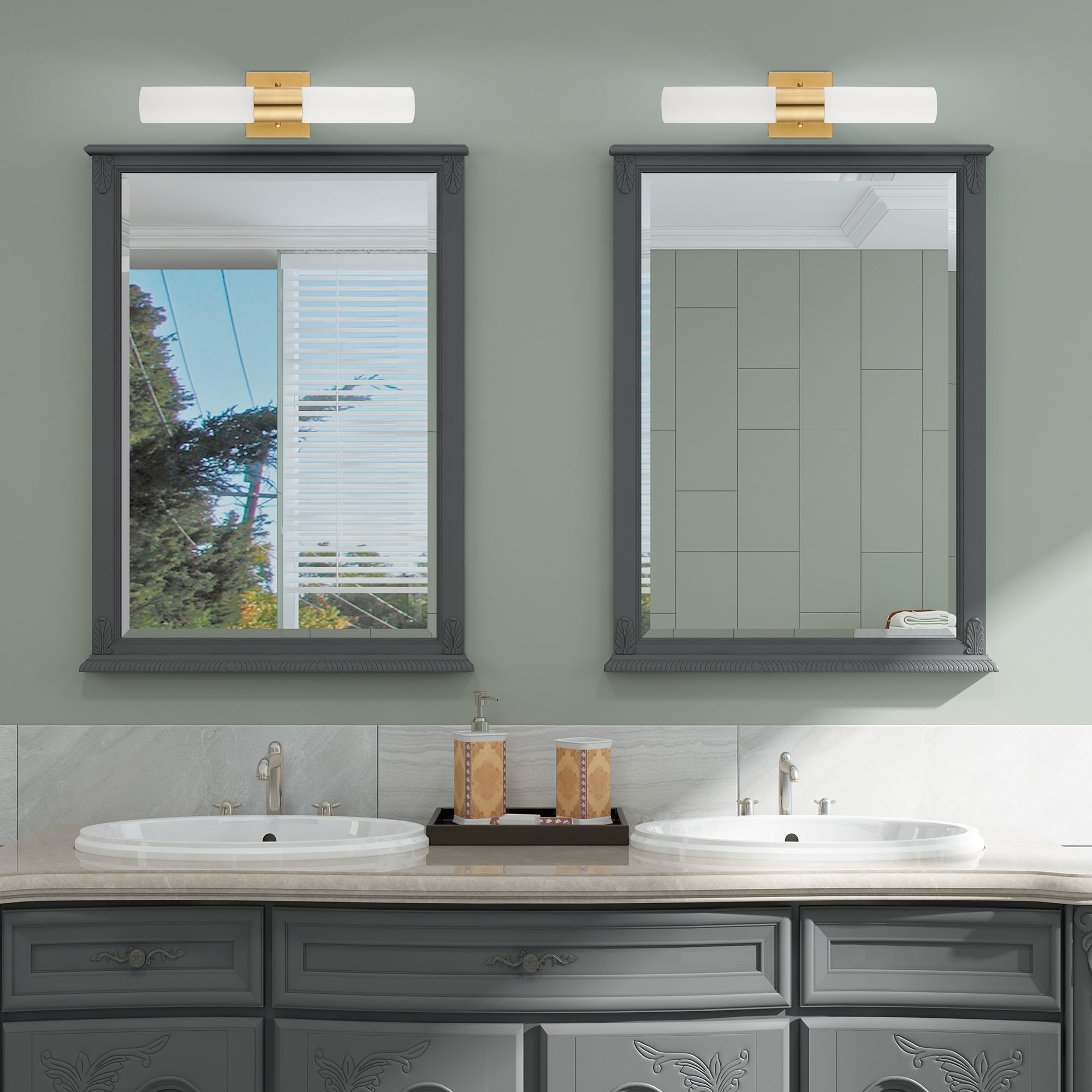 Aero 2 Light Satin Brass ADA Bath Vanity in scene