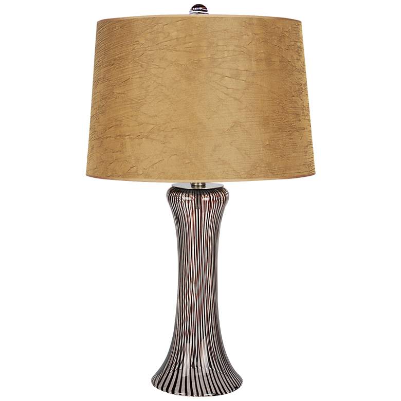 Image 1 Aestheto Obsidian Striped Glass Gold Shade Table Lamp