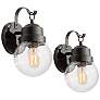 1_Aestite Set of 2 Glass 11.2" High Black Outdoor Wall Light