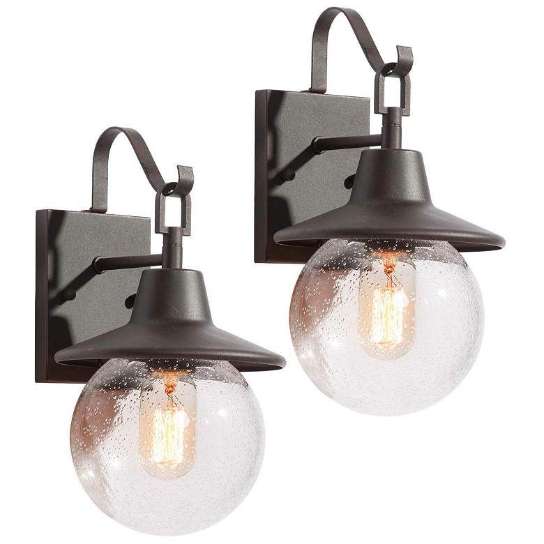Image 1 Aestite Set of 2 Textured Rust 12.6 inch High Globe Glass Outdoor Wall Lig