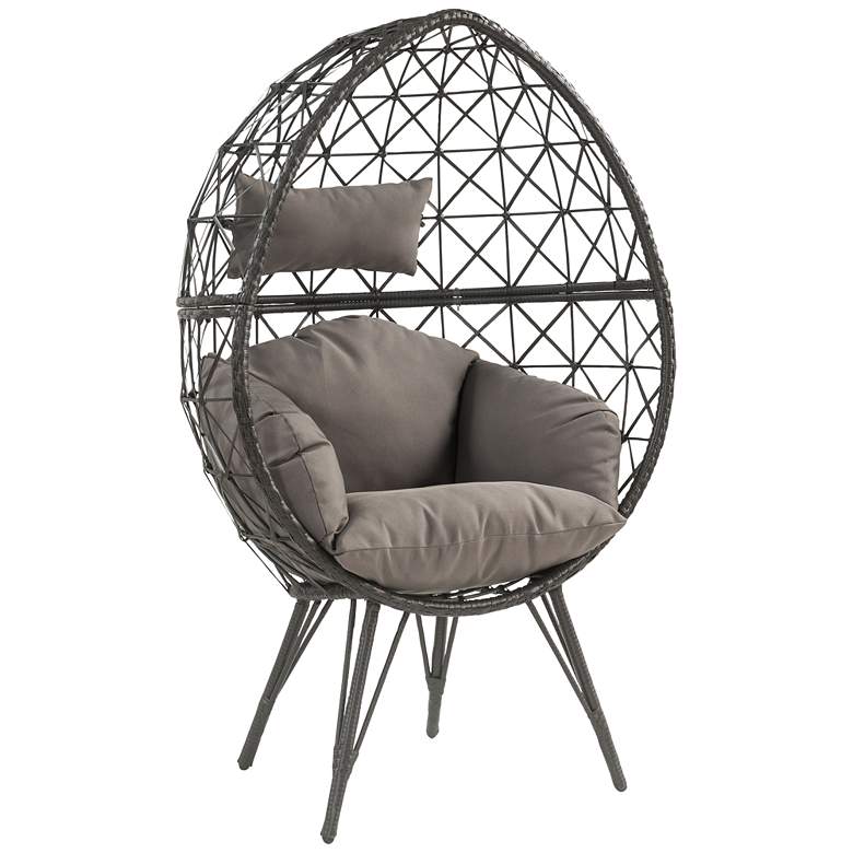 Image 2 Aeven Light Gray Fabric and Black Wicker Teardrop Patio Chair