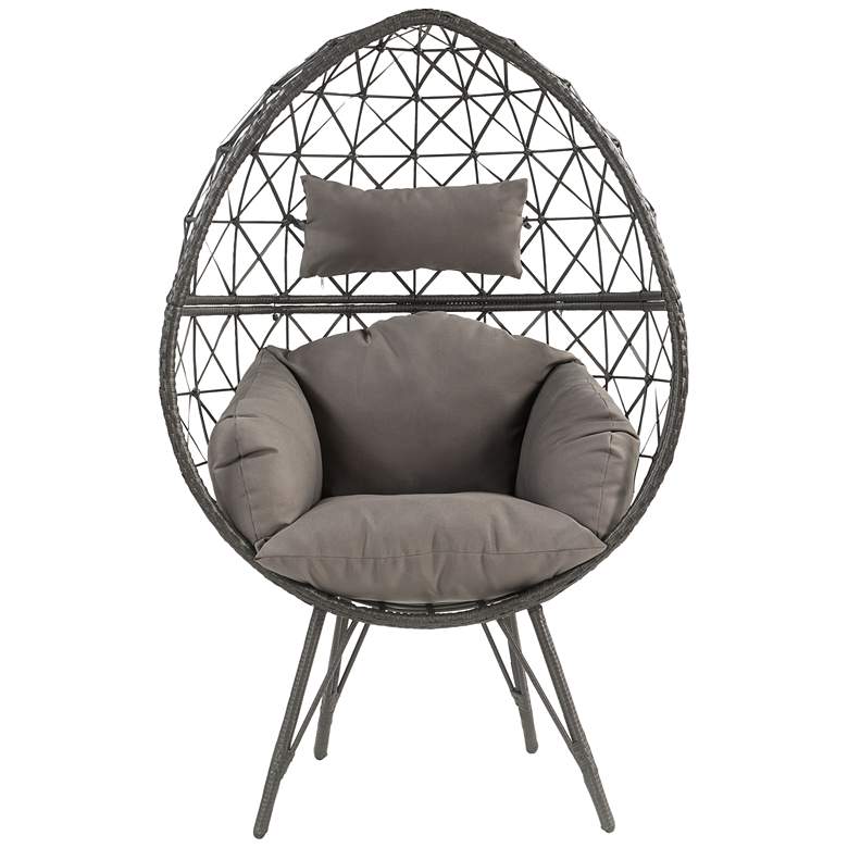 Aeven Light Gray Fabric and Black Wicker Teardrop Patio Chair more views