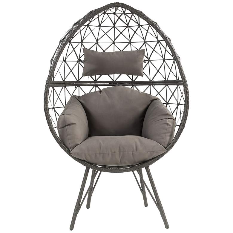 Image 5 Aeven Light Gray Fabric and Black Wicker Teardrop Patio Chair more views