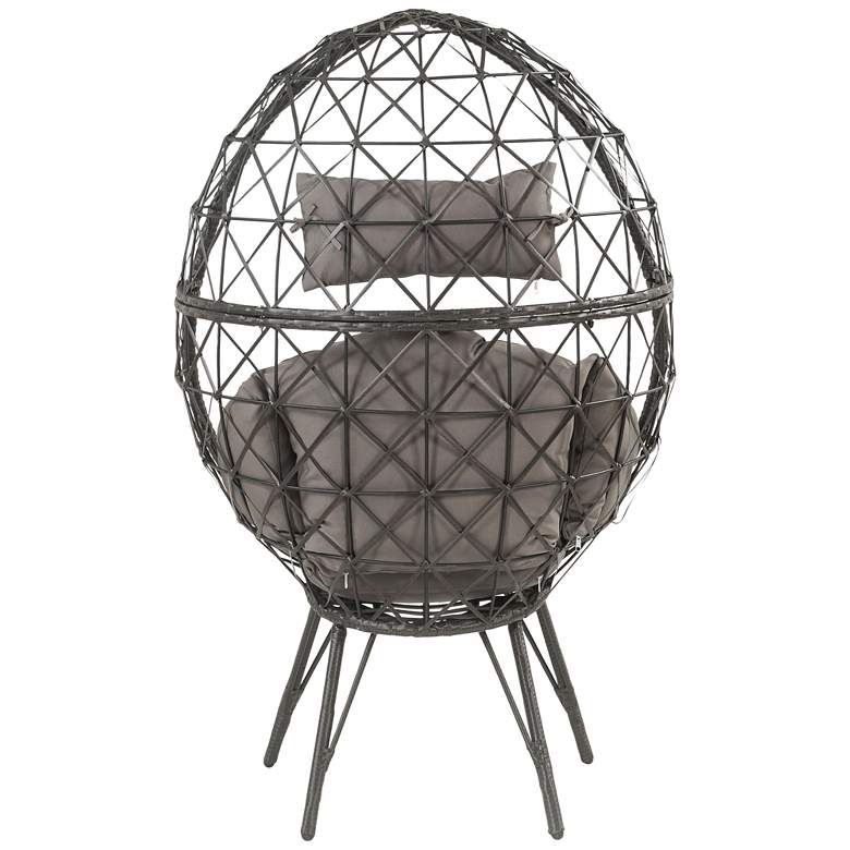 Image 7 Aeven Light Gray Fabric and Black Wicker Teardrop Patio Chair more views