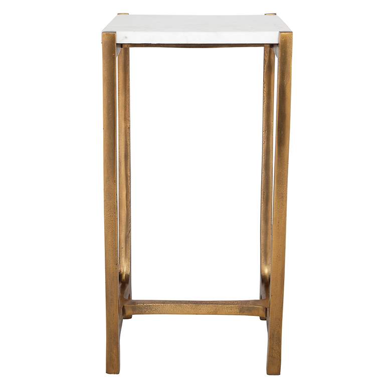 Image 2 Affinity 22" High Antique Gold Accent Table, White Marble Top