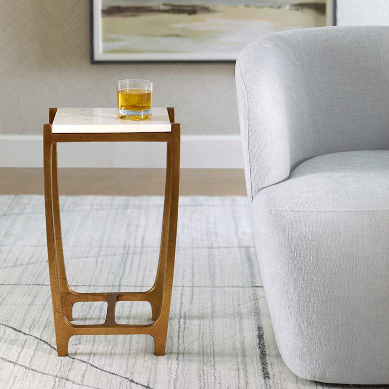 Image 1 Affinity 22" High Antique Gold Accent Table, White Marble Top