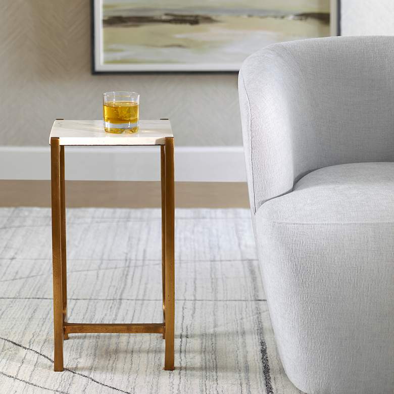 Image 3 Affinity 22" High Antique Gold Accent Table, White Marble Top more views