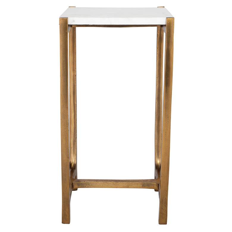 Image 5 Affinity 22" High Antique Gold Accent Table, White Marble Top more views