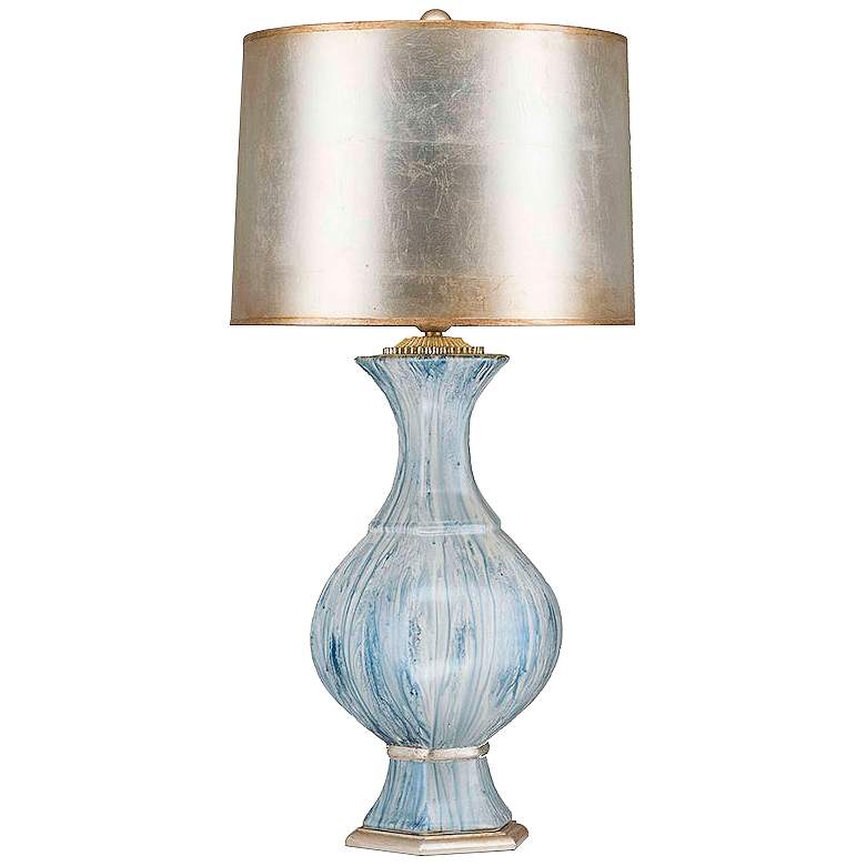 Image 1 Affinity 36" Blue Ceramic Table Lamp with Silver Leaf Shade