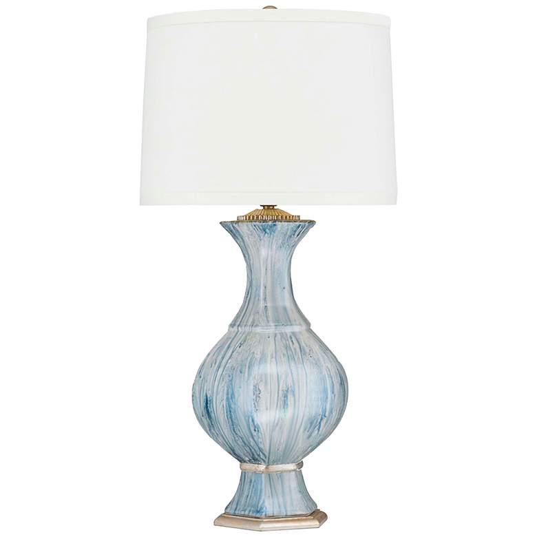 Image 2 Affinity Blue Ceramic Table Lamp with Cream Shade
