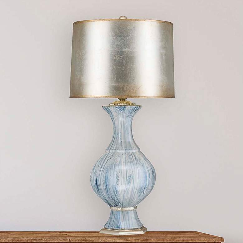 Image 1 Affinity Blue Ceramic Table Lamp with Cream Shade