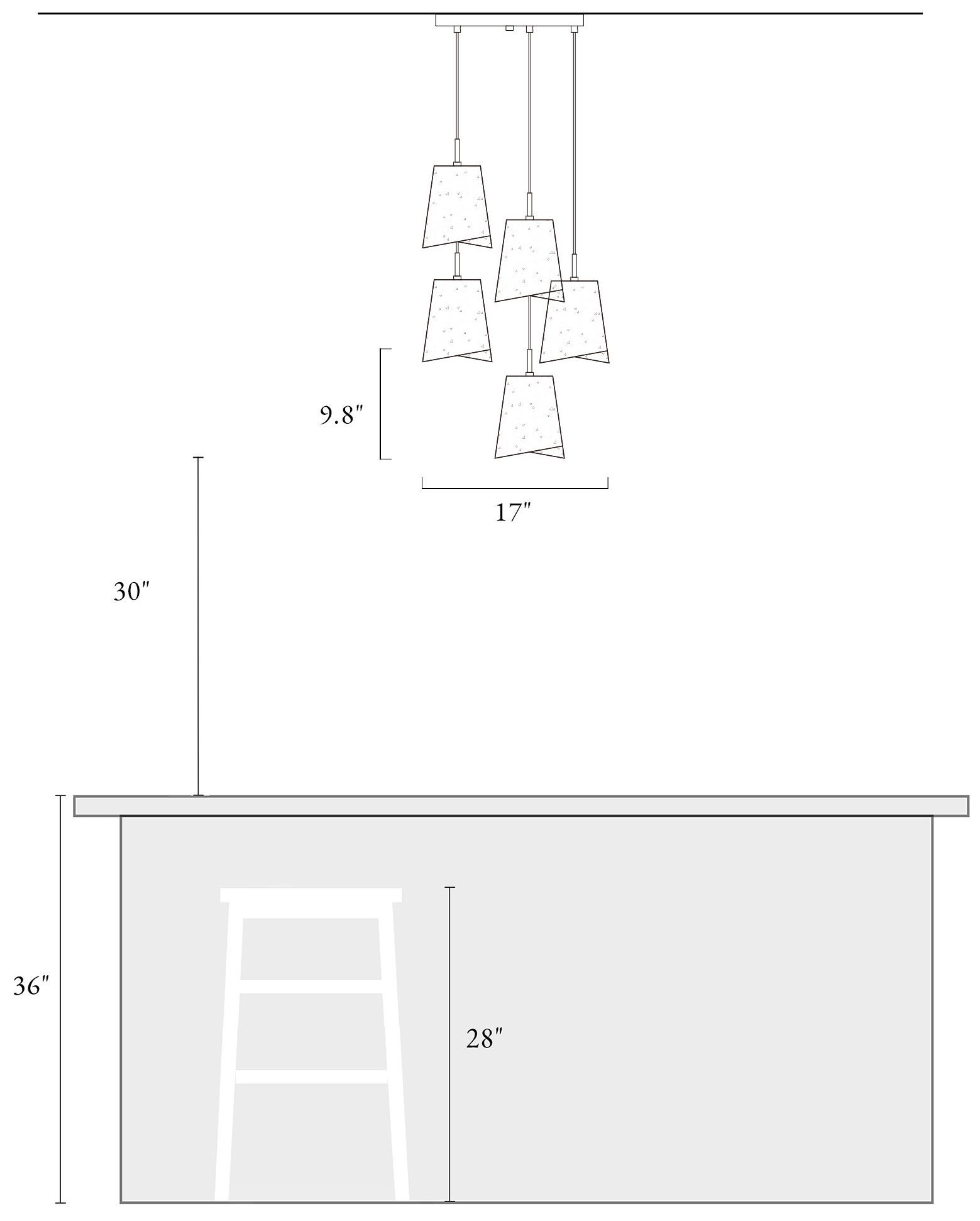 Afmean 5-Light Cluster Grey Glass Island Pendant Light