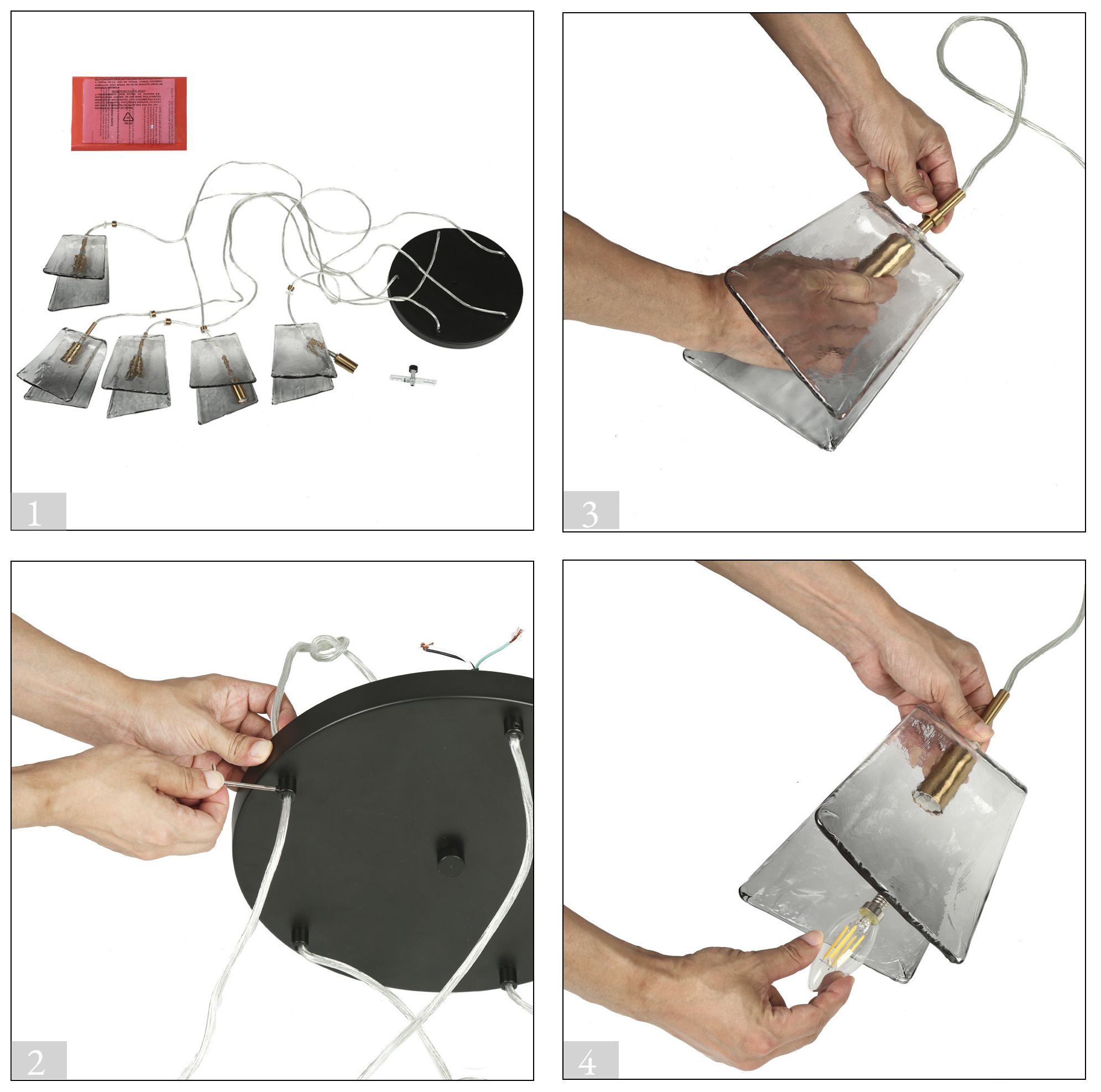 Afmean 5-Light Cluster Grey Glass Island Pendant Light