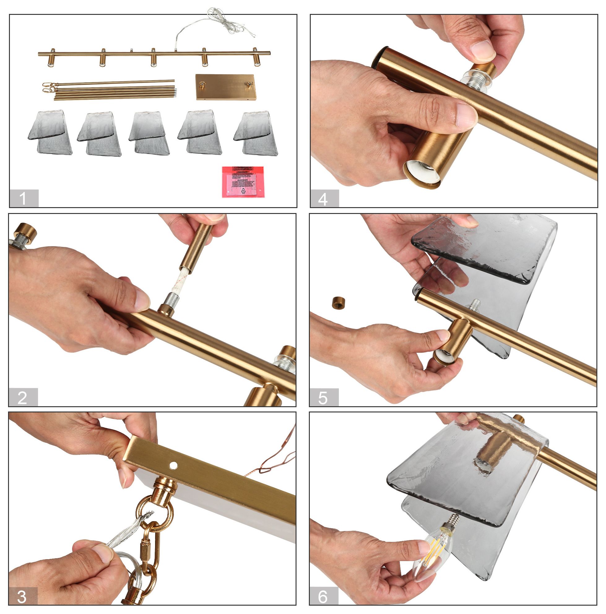 Image 5 Afmean 5-Light Grey Glass Island Chandelier more views