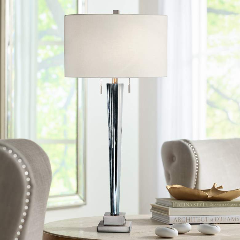 Image 1 Afna Translucent Blue Fluted Glass Table Lamp by Uttermost